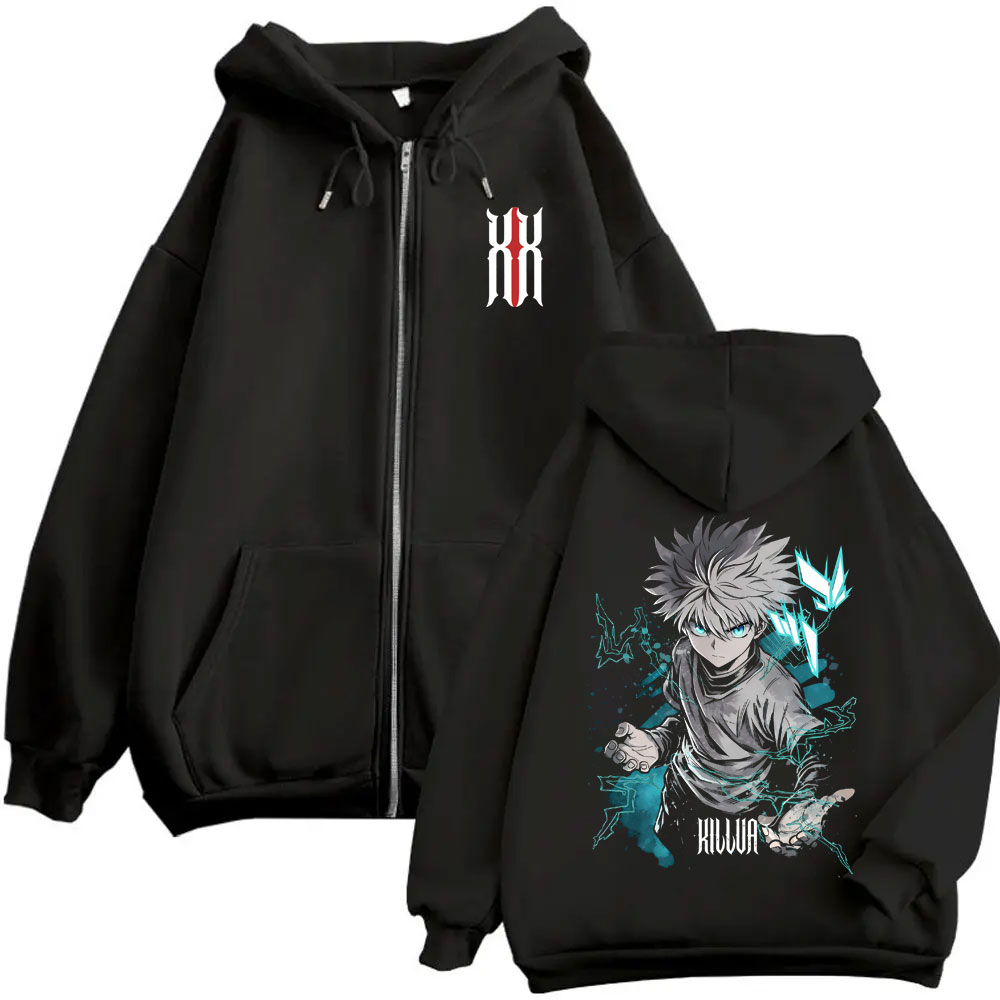 Cosplay Anime Killua Zoldyck - アニメハンター × ハンターキルア・ゾルディックグッズジッパーパーカー男性女性綿カジュアル特大ジップアップジャケット 90 s コスプレストリートウェア