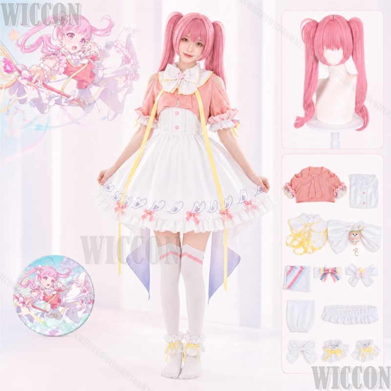 Anime Cosplay Mujer - オトリエミュゲームプロジェクトセカイ：カラフルステージ！ コスプレ ピンク ホワイト ロリータ スイートドレス