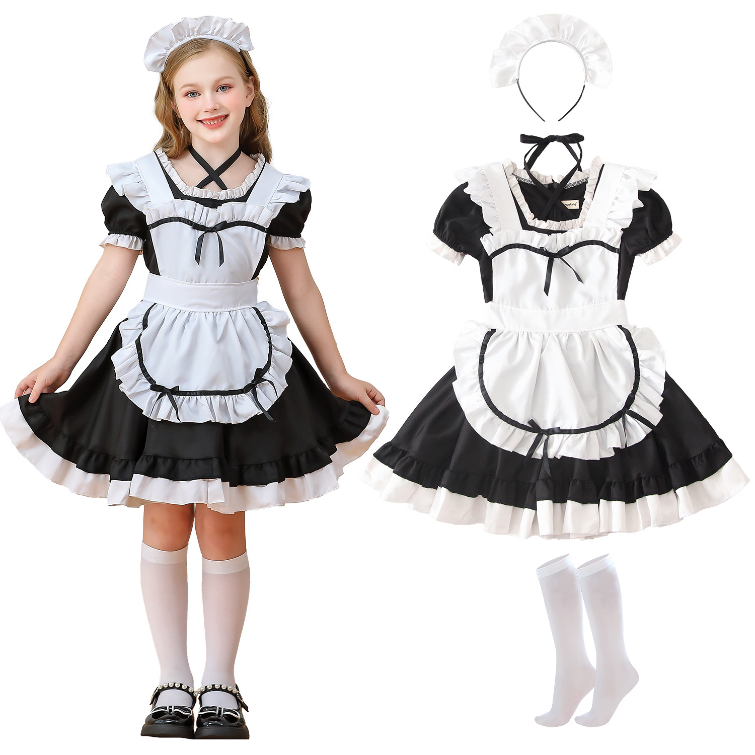 Anime Cosplay Simple - メイドコスプレロリータ衣装ドレス女の子のための日本アニメーションスタイル衣装プラスサイズかわいい美的カントリーフレンチプリンセスドレス