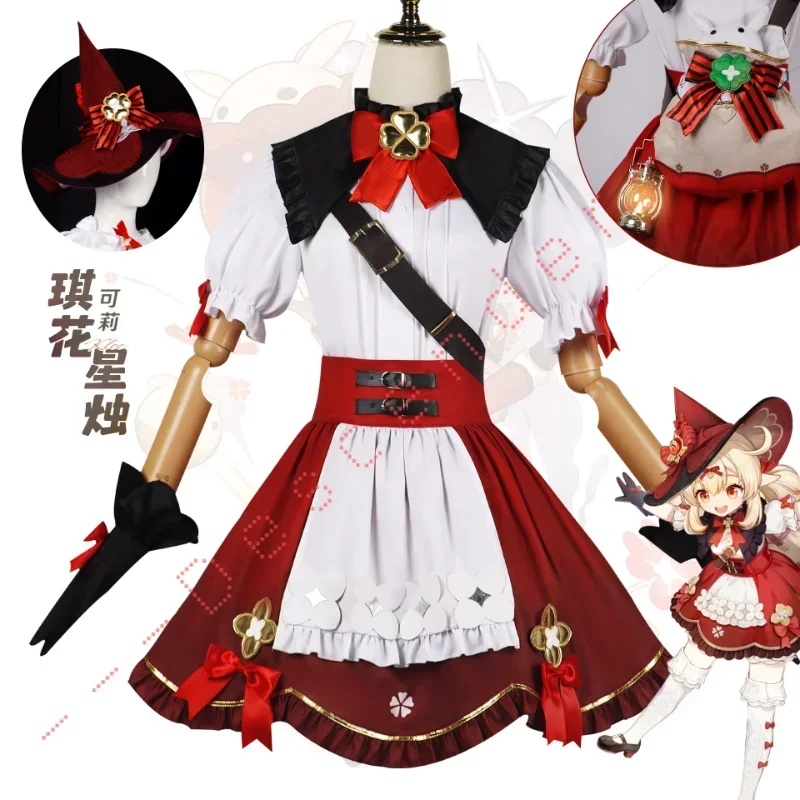Anime Cosplay Com - 2026 クレーコスプレ原神インパクト衣装新しいスキン開花スターライト子供服ドレス帽子ウィッグバックパック魔女女性 Com XS07L