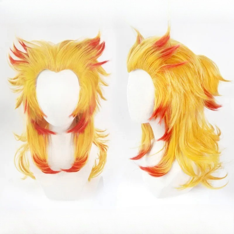 Cosplay Anime Zenitsu - 煉獄杏寿郎ウィッグ鬼滅の刃コスプレ赤黄色混合耐熱人工毛ロールプレイハロウィンコスチュームウィッグ