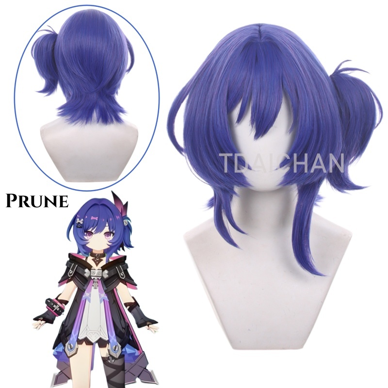 Anime Cosplay Com - 原神インパクト ブルーネ コスプレウィッグ ブルーパープル ボブ サイドポニーテールヘア