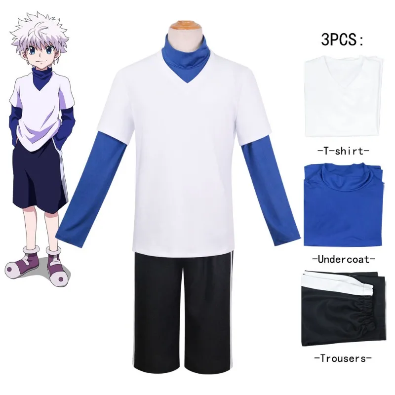 Cosplay Anime Killua Zoldyck - アニメハンター×ハンターキルア・ゾルディックコスプレ衣装トップパンツ制服フルセットハロウィンクリスマスパーティーロールプレイ男性用
