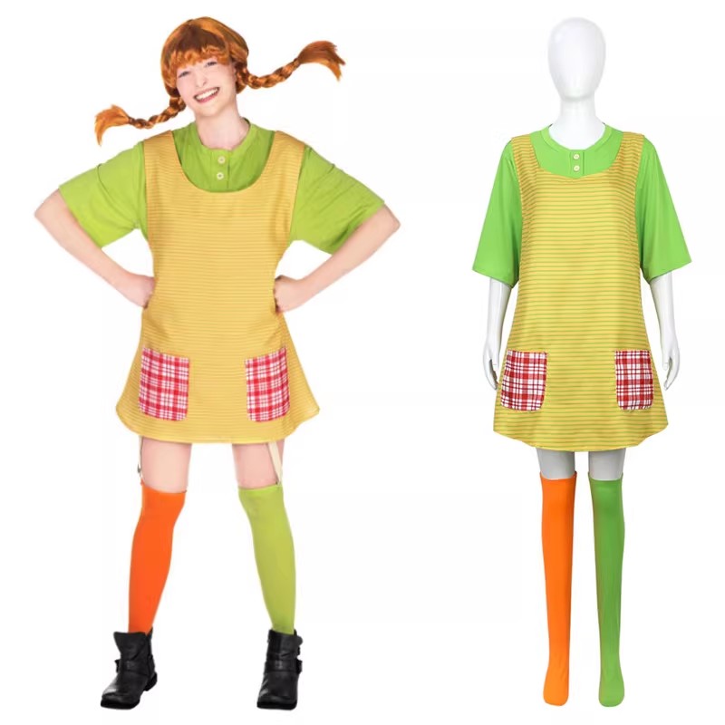 Anime Cosplay Boy - Piippi コスプレ衣装大人用グリーンドレスエプロンソックスセットブックウィークハロウィンパーティー衣装少年少女 Cosshe PP
