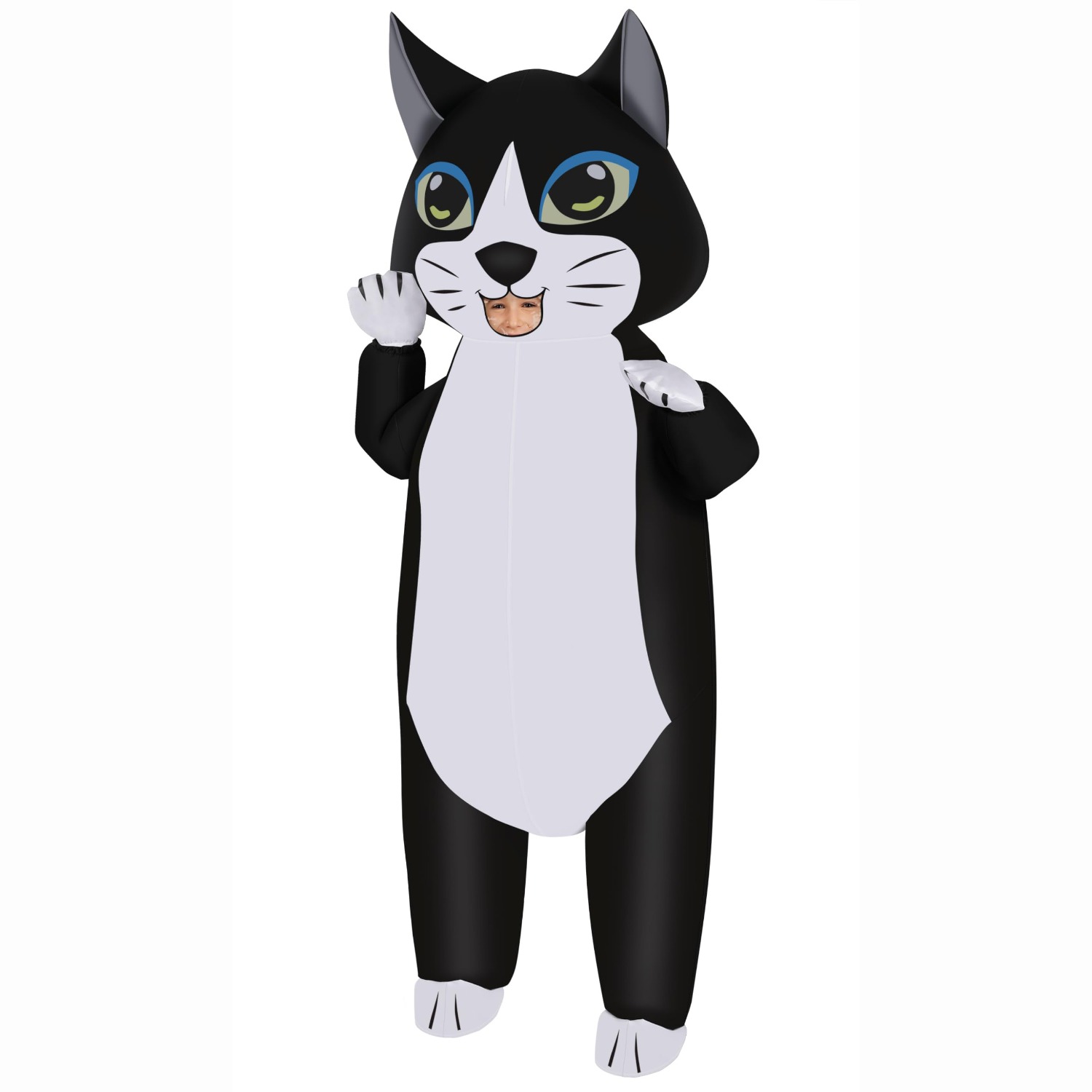 Anime Cosplay Simple - 大人用インフレータブル猫コスチューム、黒白の面白い猫の着ぐるみ、ハロウィンパーティーや仮装イベント用の足と耳付き