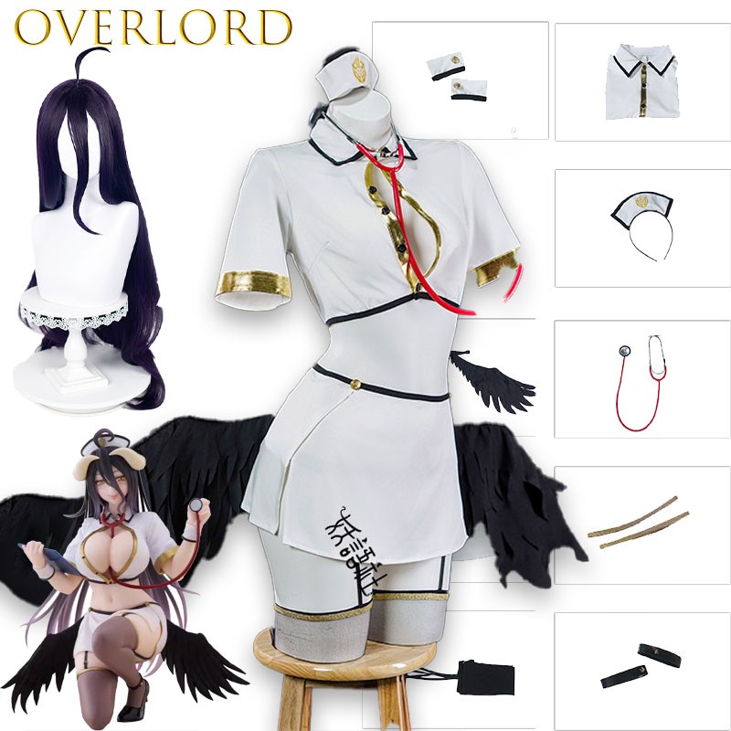 Anime Cosplay Nurse - オーバーロードアルベドナースコスプレ衣装アニメゲームキャラクター衣装女性ハロウィン腿の高いストッキングコスプレ衣装セクシーなcos