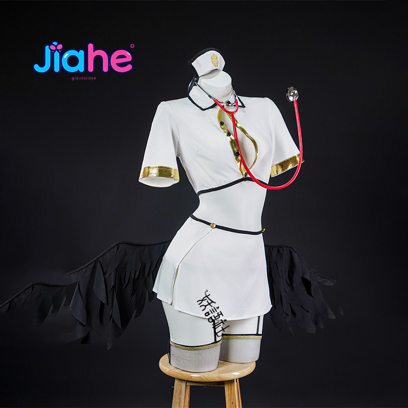Anime Cosplay Nurse - アニメオーバーロードアルベドコスプレ衣装新しい女性のセクシーなナース制服スカート帽子靴下小道具ハロウィンカーニバルアルベドドレス