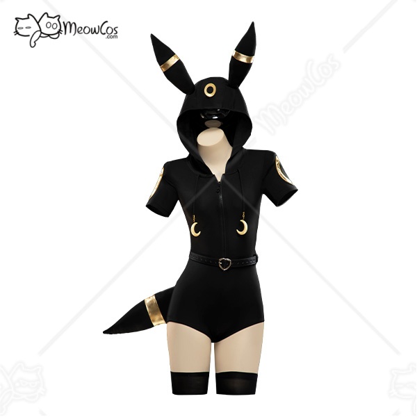 Anime Cosplay Com - MEOWCOS 女性ムーンライトフォックスダークグレーロンパースフード付きボディスーツ袖ストッキングベルトとテールハロウィンコスプレ衣装