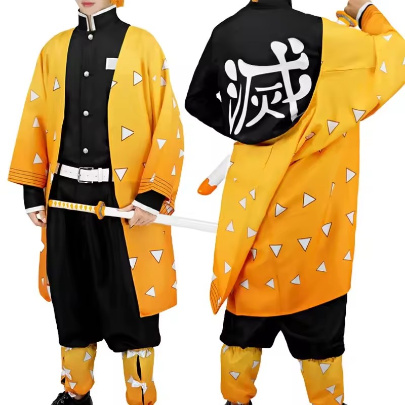 アニメ我妻善逸コスプレ衣装かつら靴男性用着物黄色のマント衣装 - Cosplay Anime Zenitsu のレビューと価格