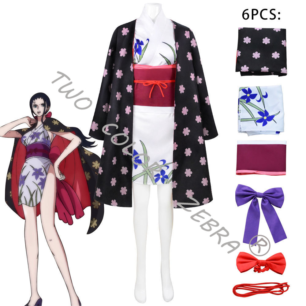 アニメキャラクターニコ・ロビンコスプレ衣装日本の着物黒花柄羽 - Anime Cosplay Robin のレビューと価格
