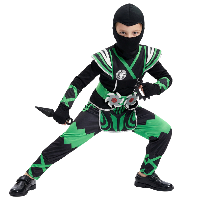 日本の忍者コスチュームセット 子供用 グリーンサムライドレス - Anime Cosplay Boy のレビューと価格