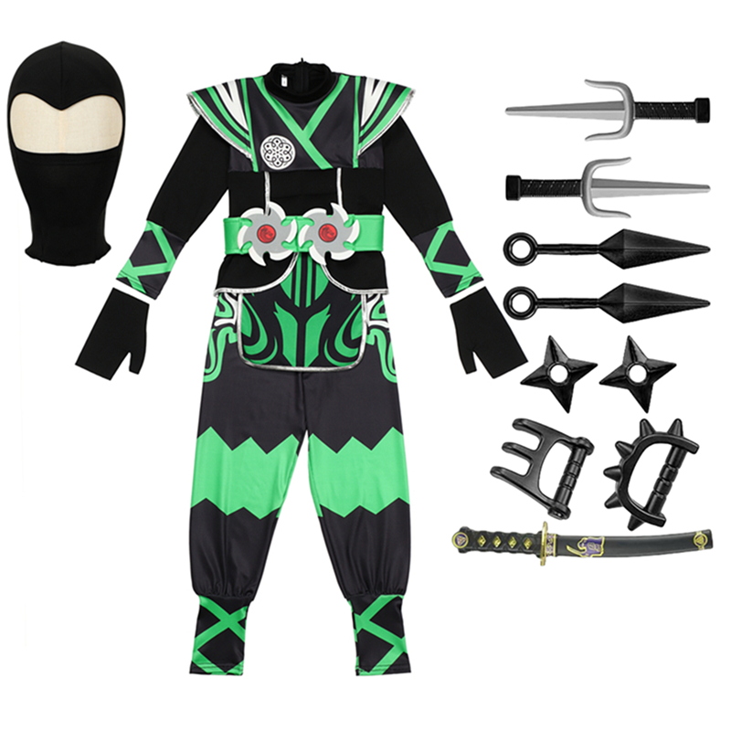 日本の忍者コスチュームセット 子供用 グリーンサムライドレス - Anime Cosplay Boy のレビューと価格