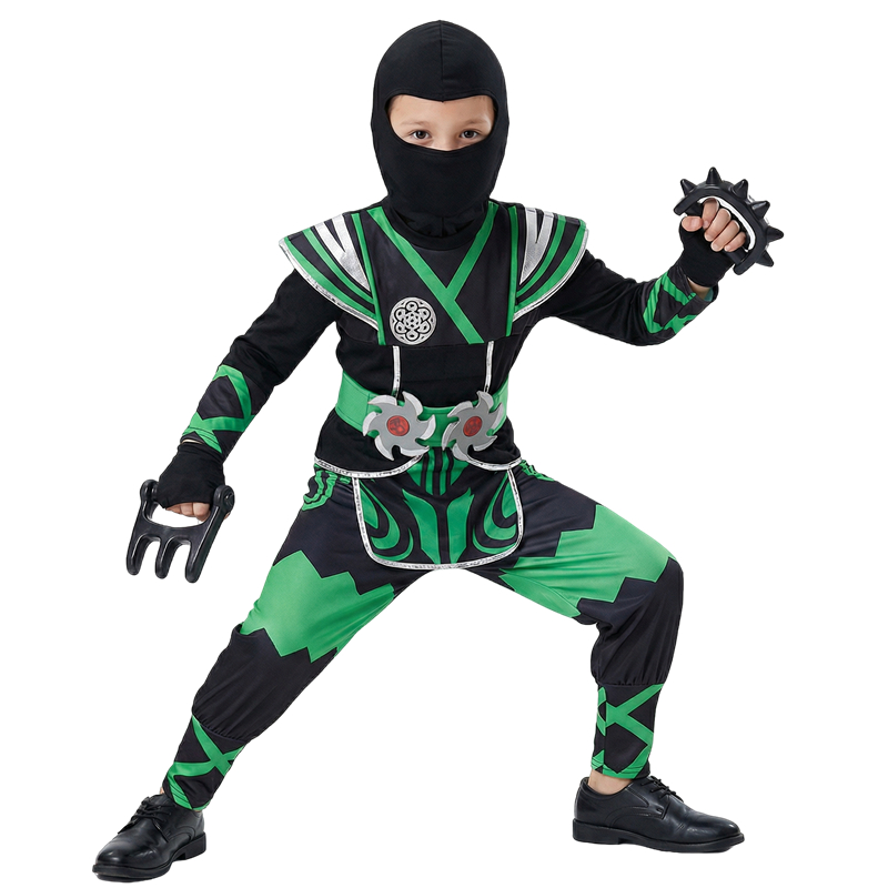 日本の忍者コスチュームセット 子供用 グリーンサムライドレス - Anime Cosplay Boy のレビューと価格