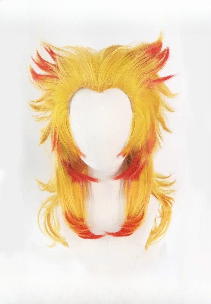 煉獄杏寿郎ウィッグ鬼滅の刃コスプレ赤黄色混合耐熱人工毛ロール - Cosplay Anime Zenitsu のレビューと価格
