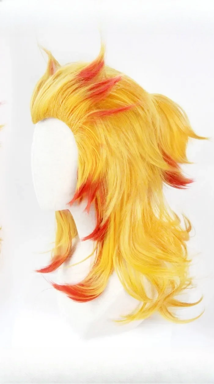 煉獄杏寿郎ウィッグ鬼滅の刃コスプレ赤黄色混合耐熱人工毛ロール - Cosplay Anime Zenitsu のレビューと価格