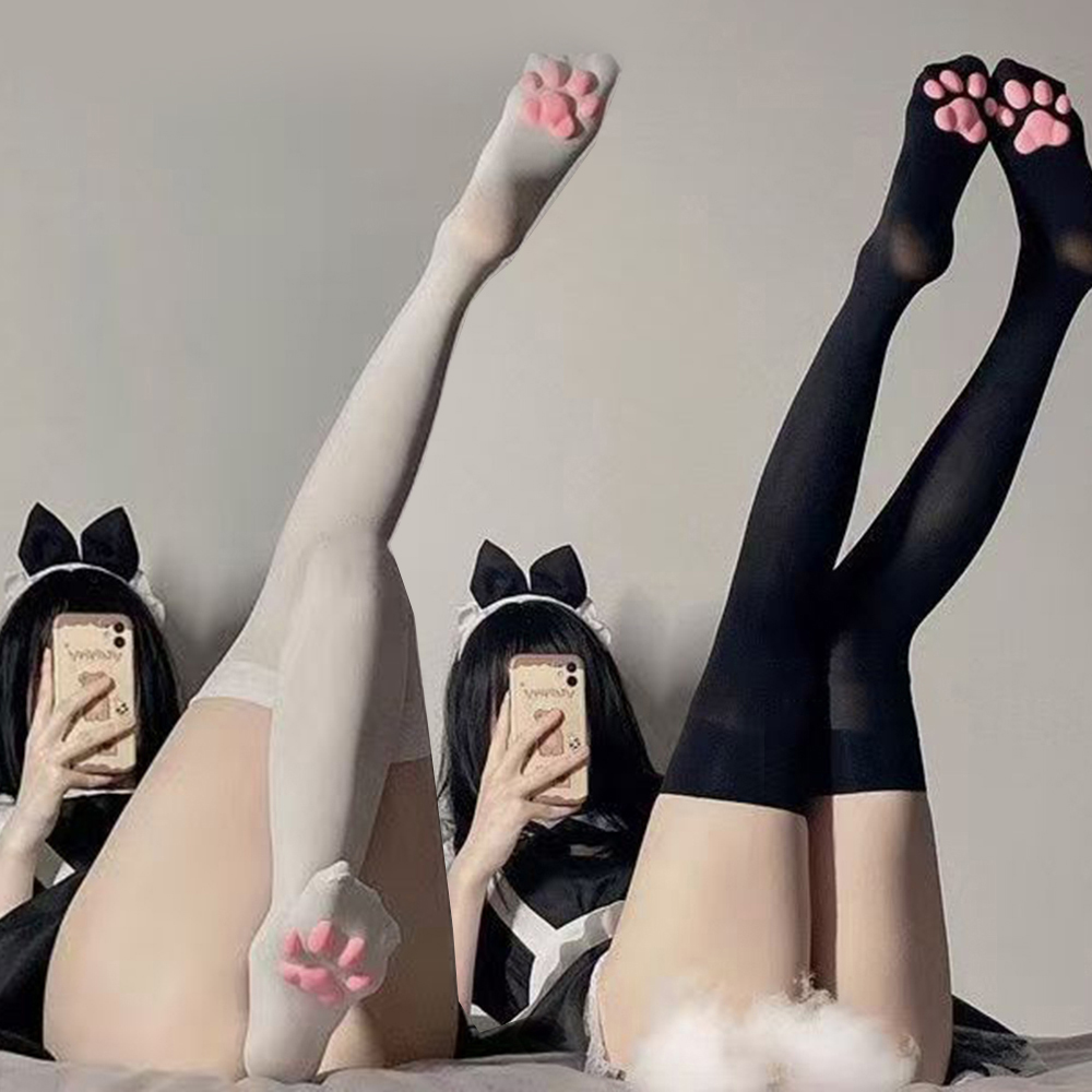 ふわふわの伸縮性ソックス、3Dシリコンパッド付き、肉球型、か - Anime Cosplay Com のレビューと価格