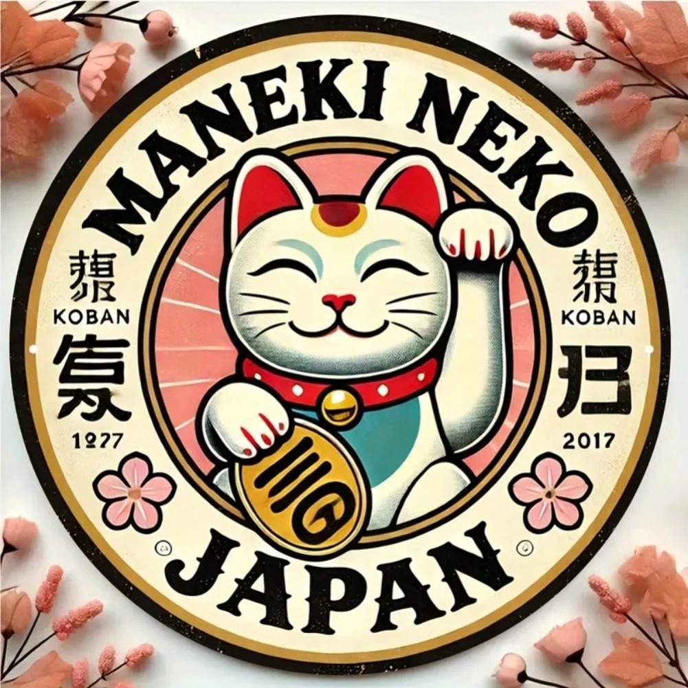 丸い招き猫のアルミ看板 - レトロな日本の魅力的なアート、オ - Naruto Headband Metal のレビューと価格