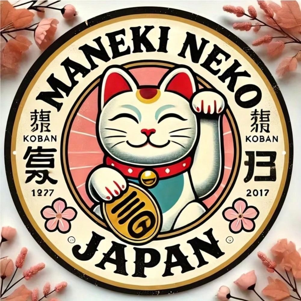 丸い招き猫のアルミ看板 - レトロな日本の魅力的なアート、オ - Naruto Headband Metal のレビューと価格