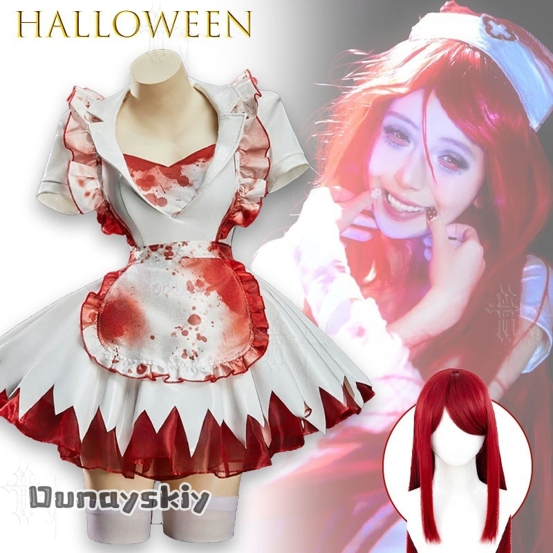 OHaYo%血まみれのナースファンアートハロウィンコスプレ衣 - Anime Cosplay Nurse のレビューと価格