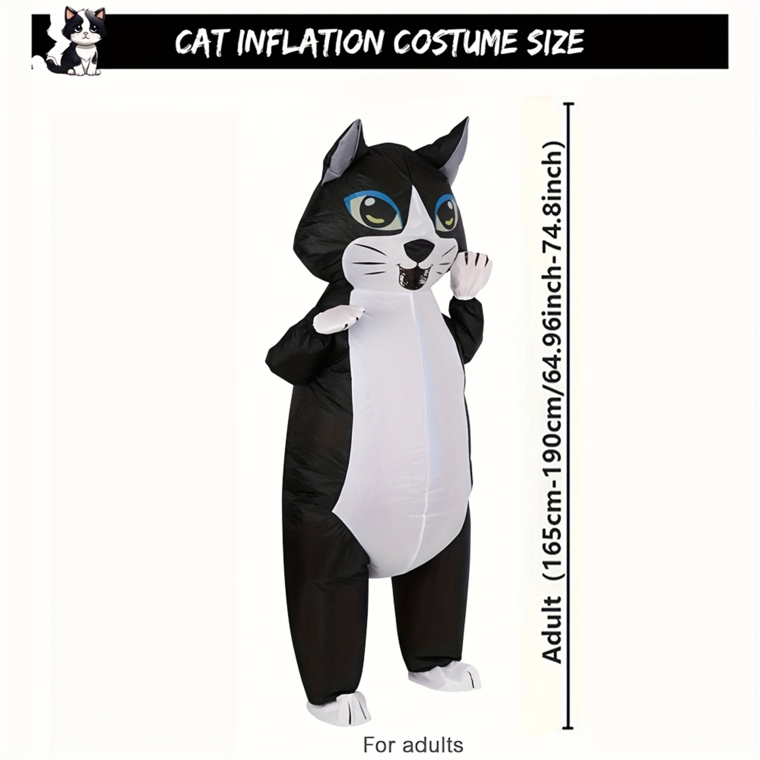 大人用インフレータブル猫コスチューム、黒白の面白い猫の着ぐる - Anime Cosplay Simple のレビューと価格