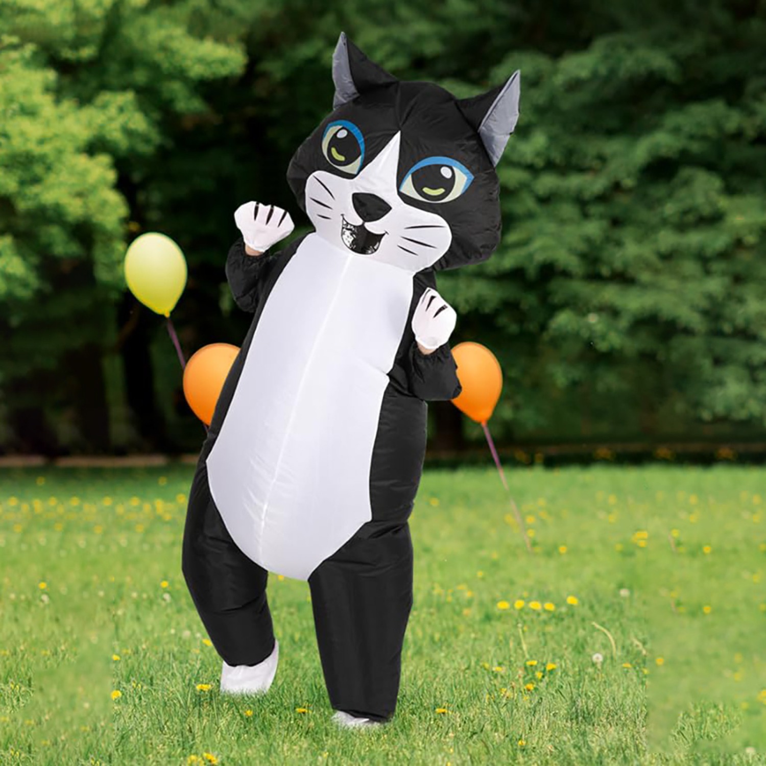 大人用インフレータブル猫コスチューム、黒白の面白い猫の着ぐる - Anime Cosplay Simple のレビューと価格