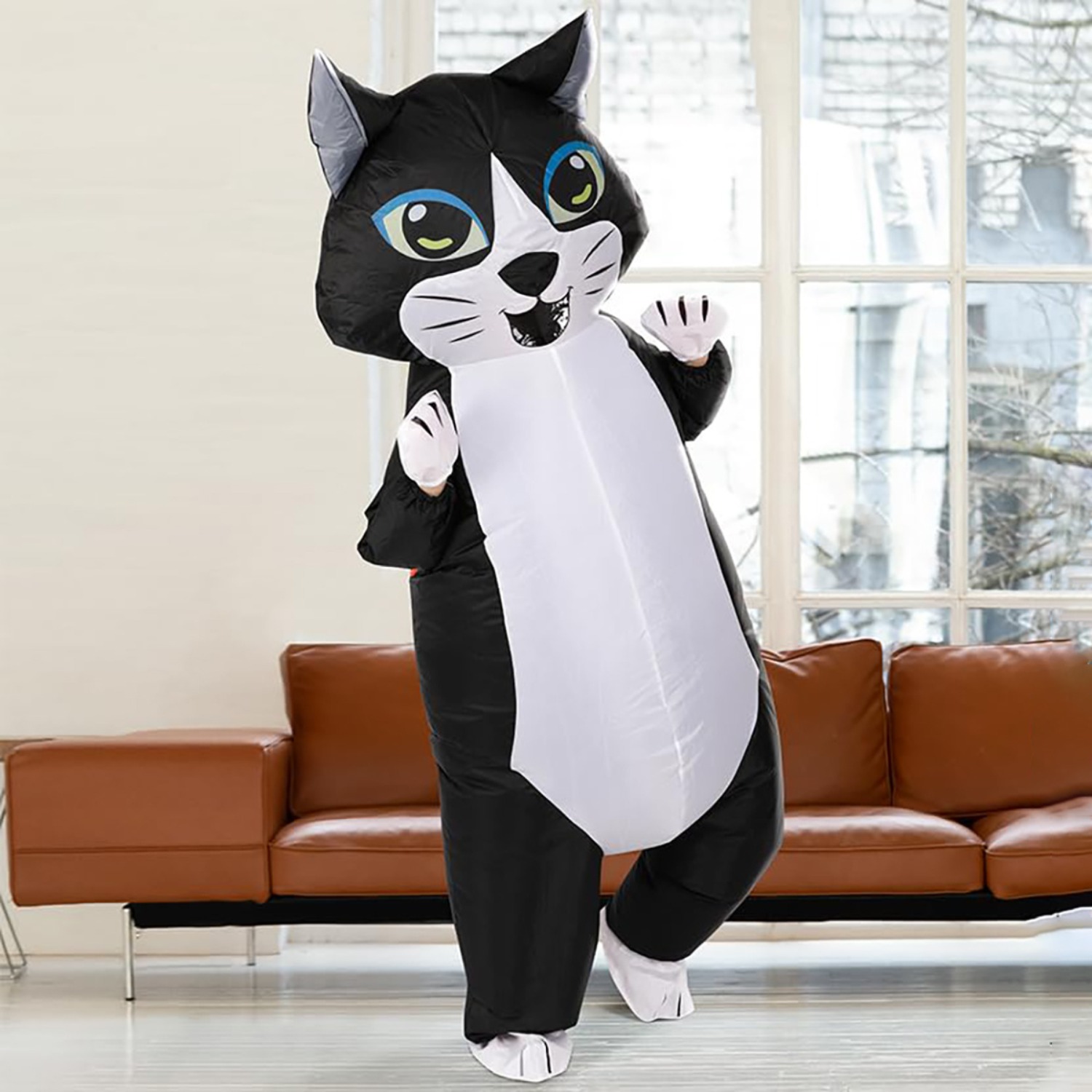 大人用インフレータブル猫コスチューム、黒白の面白い猫の着ぐる - Anime Cosplay Simple のレビューと価格
