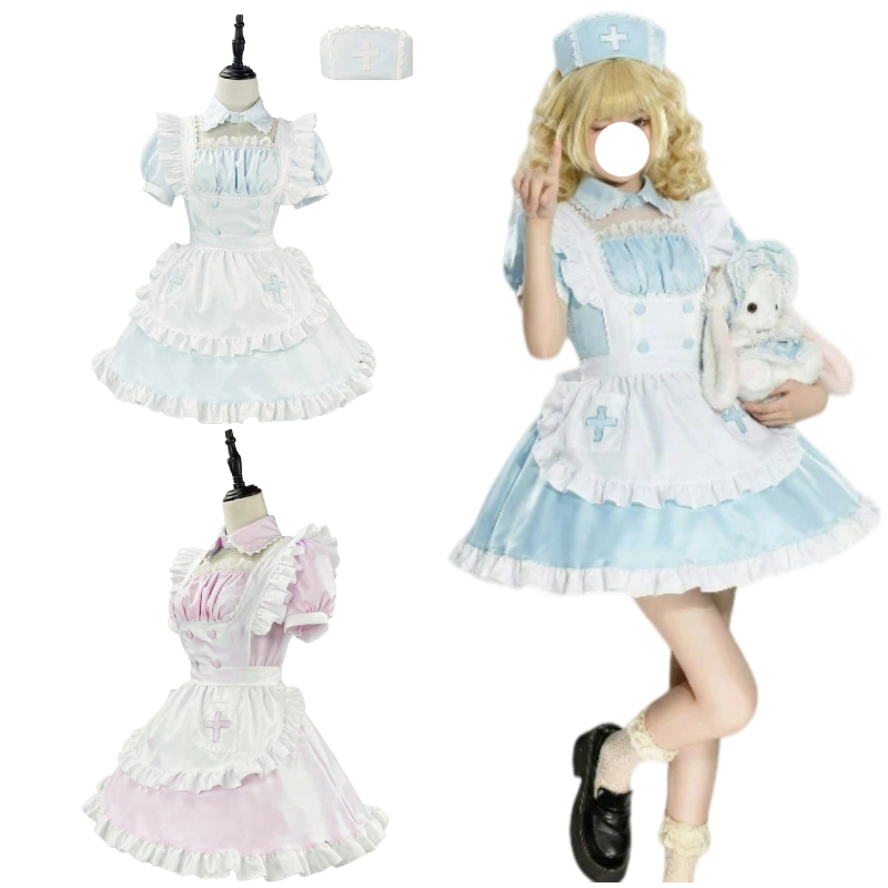 アニメナース制服セットコスプレ衣装かわいいブルー/ピンクメイ - Anime Cosplay Nurse のレビューと価格